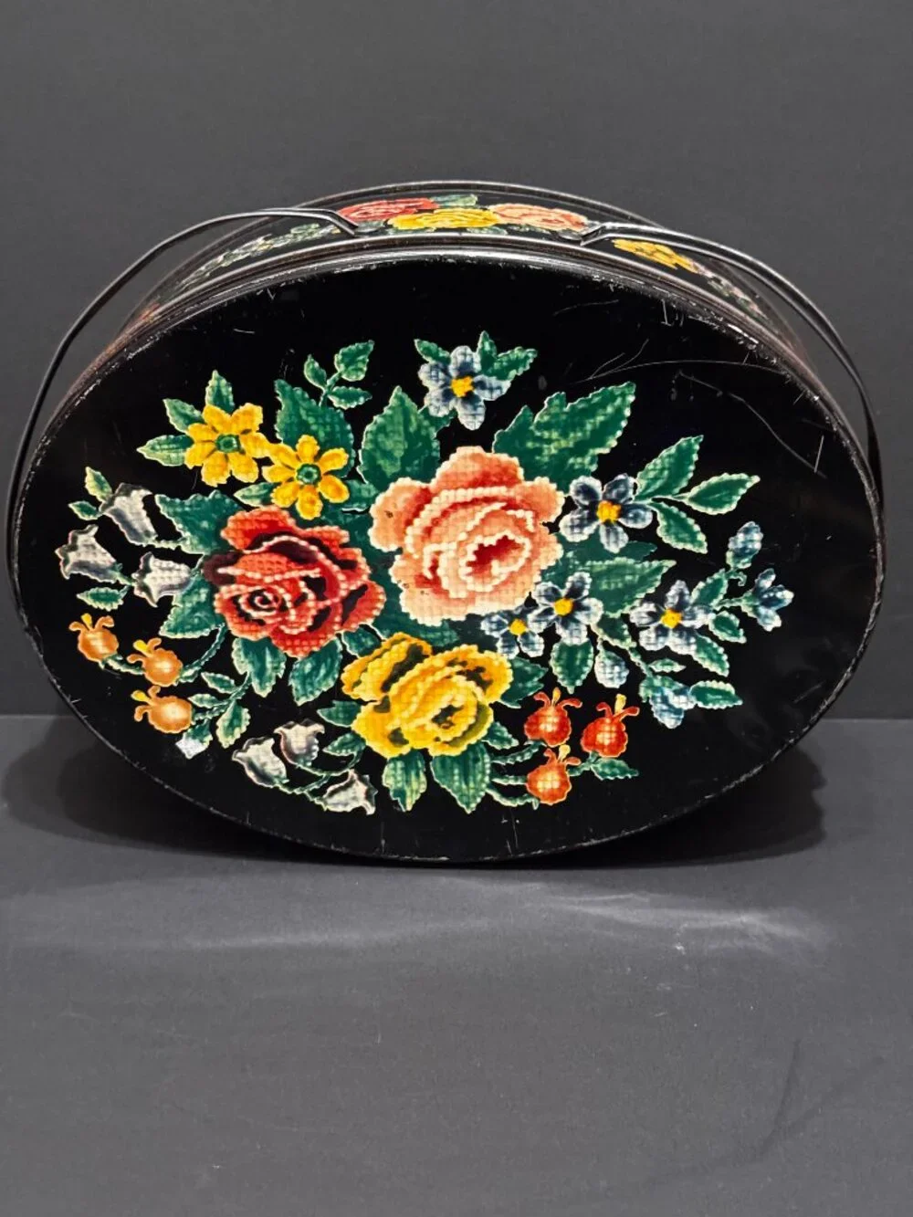 Dutch Maid Double Handle Oval Metal Box Container with Lid, Vintage Circa 1950s